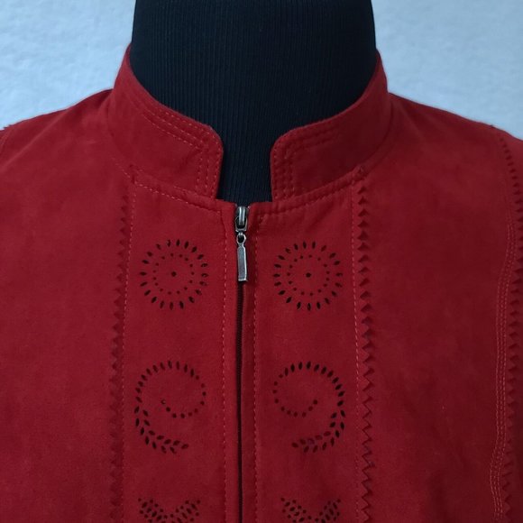 Conrad C Collection Womens 14 Red Faux Suede Full Zip Long Sleeve Jacket - Picture 3 of 16